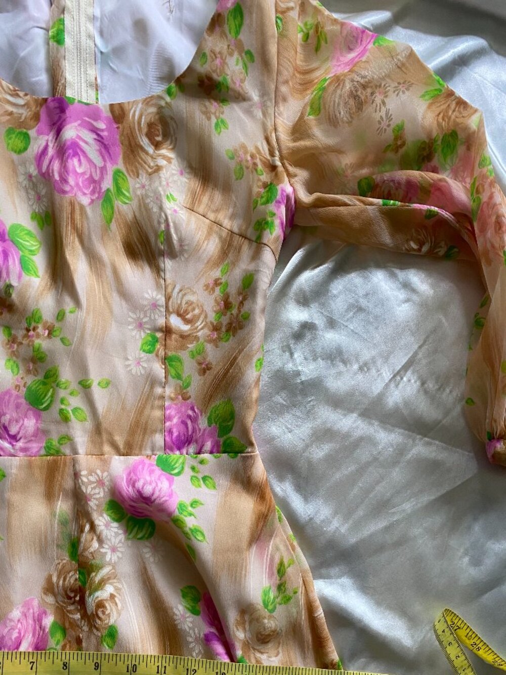 Vintage 1970s Floral Rose Prairie Boho Maxi Long Sleeve Gown Small Handmade - Picture 6 of 7